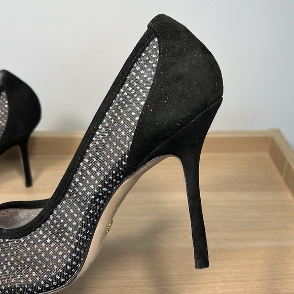 Worn twice Stuart Weitzman Tasha 100 mesh suede pointed sparkle heels 8.5 box - Picture 14 of 15